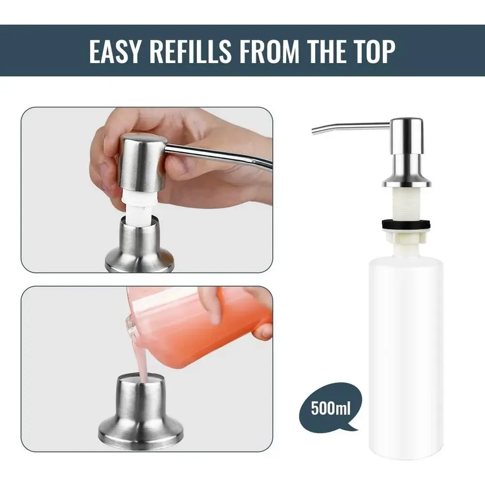 Soap Dispenser for Kitchen Sink Stainless Steel with 17OZ Liquid Bottle (Silver)